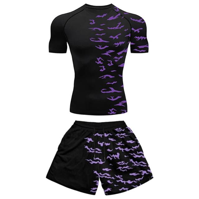 Roupas de Ginástica Masculina: Conjuntos de Atletismo Secagem Rápida, Protetor de Rash, Camisetas Baselayers, Shorts com Bolsos e Estampa 3D, Tops para Corrida.