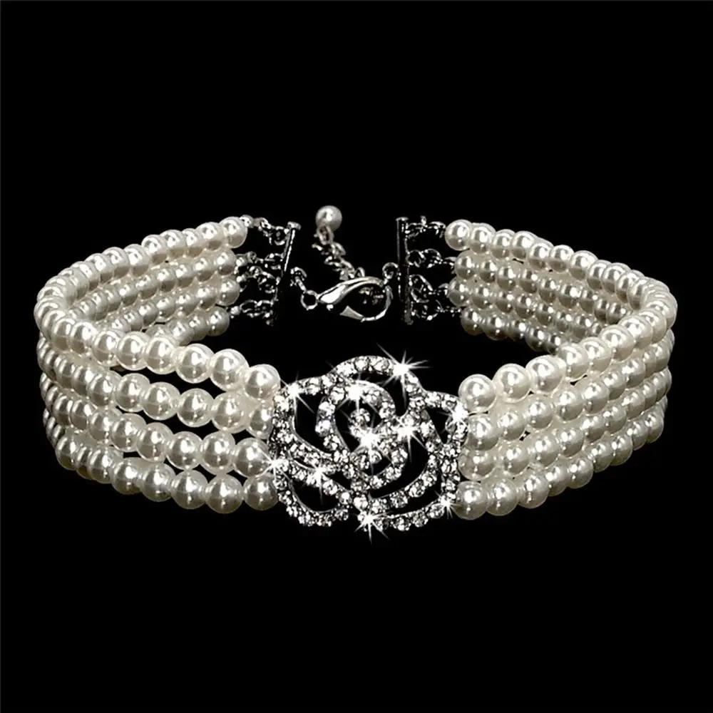 Pérolas strass jóias para gato e cão, quatro linhas gargantilha, corrente de cão, coleira, colar, suprimentos - Image 1