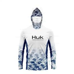 HUK-camisa de pesca masculina manga comprida, camisa performance, máscara facial, proteção solar ao ar livre, roupas de pesca, verão - Image 4
