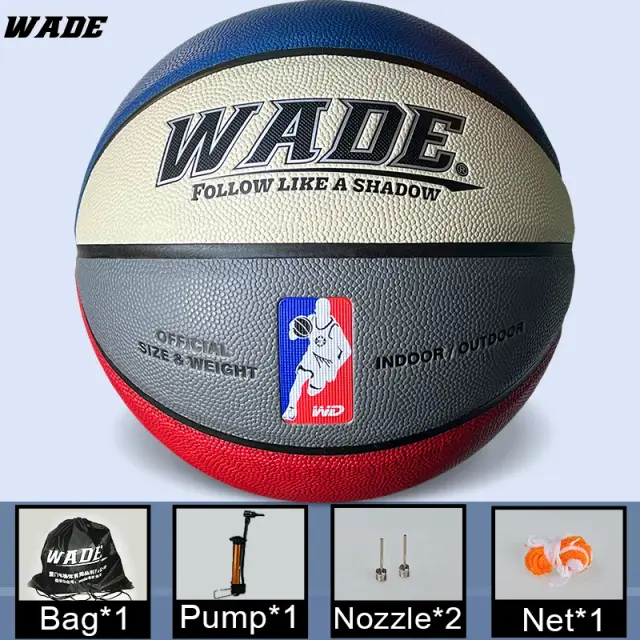 Bola de Basquete WADE PU com Absorção de Umidade - Couro, Interior e Exterior, Inclui Bomba, Tamanho 7, Ideal para Adultos e Escolas