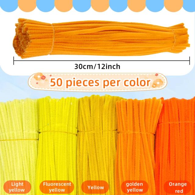 Hastes Chenille para Artesanato em Massa, 250 Peças em 5 Tons de Amarelo - Perfeito para Projetos DIY de Arte