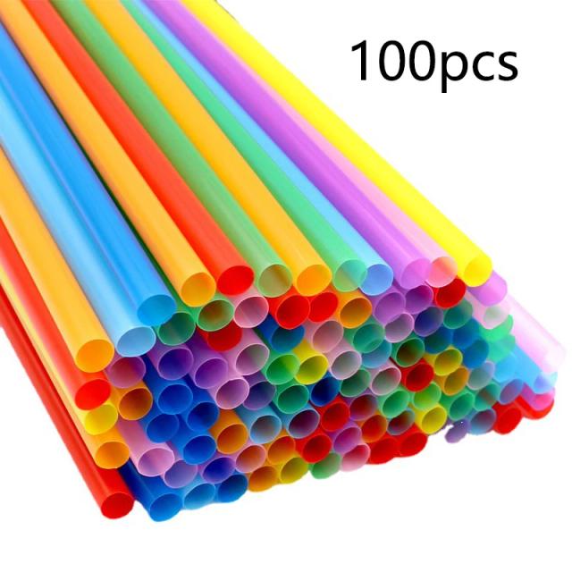 Canudos de Plástico Coloridos e Flexíveis para Festas - 100 Unidades, 6x190mm, Ideal para Eventos e Acessórios de Bar