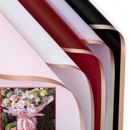 Papel De Embrulho Floral Rosa Fronteira Dourada, Estilo Coreano Semitranparent Presente Florista Flor Buquê Papel De Embrulho, 20 peças por lote - Image 1
