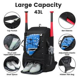 Mochila de beisebol para jovens, Softball Bat Bag com compartimento de sapato e gancho, Possui luvas de morcego, Capacetes - Image 5