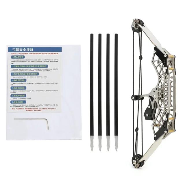 Arco e Frecce Fitness: Mini Arco Composto con Set di Frecce per Tiro all'Aperto e Interno, Portata 20-25 m, Puleggia in Acciaio Inossidabile