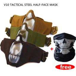 Airsoft malha máscara meia face malha máscaras cinta cinto ajustável tático rosto crânio máscara para cs/caça/paintball/tiro - Image 1