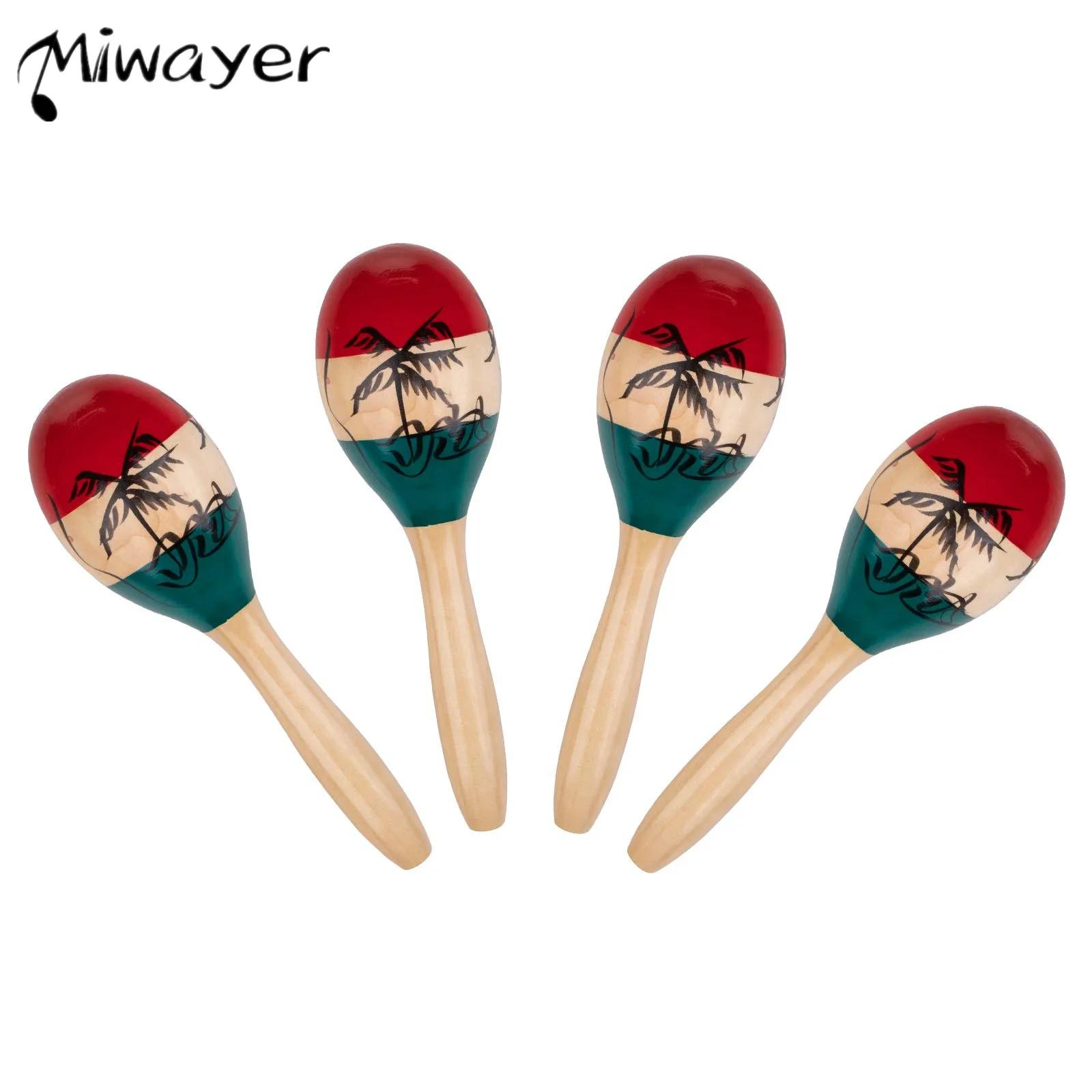 Miwayer 4 pacote maracas de madeira musical pintado maraca mão percussão instrumento - Image 1