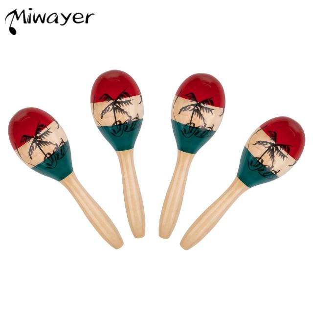 Pacote de 4 Maracas de Madeira Pintadas - Instrumento de Percussão para Mão da Miwayer