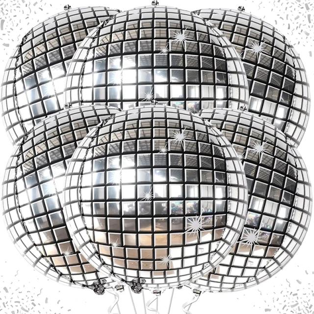 Balões Metálicos em Forma de Disco Ball para Casamentos e Aniversários - 6 unidades de 22" em Estilo 70s