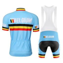 Bélgica corrida camisa de ciclismo dos homens manga curta conjunto bicicleta terno mtb roupas triathlon retro skinsuit verão bib shorts azul - Image 2