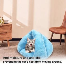 Fluffy Triangular Cat Tent Cave, Pet Shop, semi-aberto, criativo, fundo antiderrapante, com capuz, viagem, inverno - Image 4