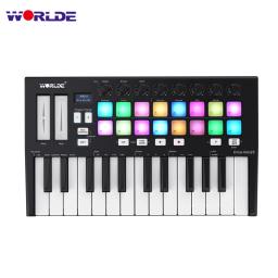 Worlde panda mini 25-key usb midi controlador de teclado usb controlador midi teclado piano & 8 rgb retroiluminado gatilho almofadas música presente - Image 1