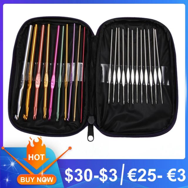 Conjunto de 22 Agulhas de Crochê Coloridas de Alumínio com Bolsa para Artesanato e Bordado