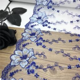 Azul floral bordado malha rendas guarnição diy artesanato acessórios vestido tecido azul flor bordado rendas para roupas agulha trabalho - Image 2