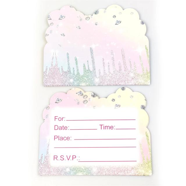 Conjunto de 10 Cartões de Convite com Diamante para Baby Shower, Aniversários e Festas de Meninas