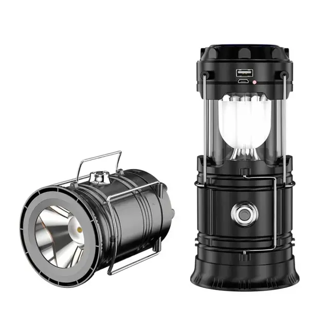 Lanterna de Acampamento Portátil LED Leve, à Prova d'Água, Solar e USB Recarregável - Kit de Sobrevivência para Interiores e Atividades ao Ar Livre