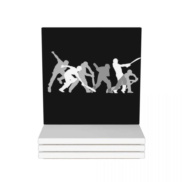Conjunto de 4 Coasters de Cerâmica Inspirados no Críquete: Elegância para Bebidas em Grande Estilo