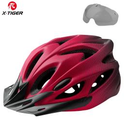 X-TIGER capacete de ciclismo integralmente moldado capacete de bicicleta luzes led mtb capacete de bicicleta ultraleve esportes seguro chapéu com óculos viseira - Image 1