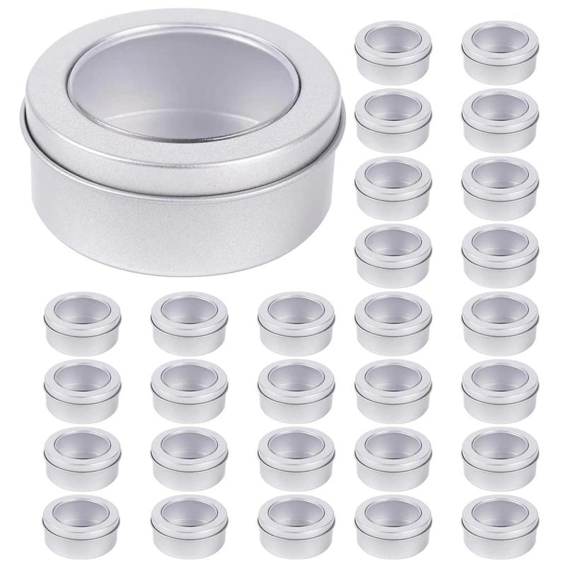 Latas de metal com topo transparente, recipientes vazios para velas, artes e ofícios, armazenamento na cozinha, 2 oz, embalagem 30 - Image 1