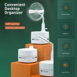 Sem fio portátil Mini Desktop Aspirador com Ventilador USB Bateria Recarregável Operado para Limpeza de Poeira Migalhas Cabelos Recados - Image 5