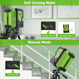 Huepar-Nível Laser de Feixe Verde Autonivelante, 2 Linhas, Linha Cruzada, Bateria Li-ion Recarregável, Ferramentas Laser com Modo de Pulso e Suporte - Image 3