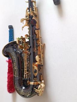 Saxofone soprano profissional com caso, marca saxofone curvo, preto e ouro latão sax, novo, R54 - Image 4