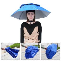 Portátil Dobrável Pesca Sunshade Headwear Chapéu Guarda-chuva Dupla Camada Proteção UV Sunscreen Umbrella Caps Outdoor Parasol - Image 2