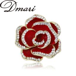 Dmari feminino broche esmalte pino vermelho & preto florescendo rosa lapela pinos flor emblema requintado acessórios jóias de luxo para roupas - Image 1