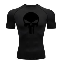 Camiseta masculina de compressão manga curta, camiseta preta de caveira respirável para musculação, top de MMA, verão - Image 2