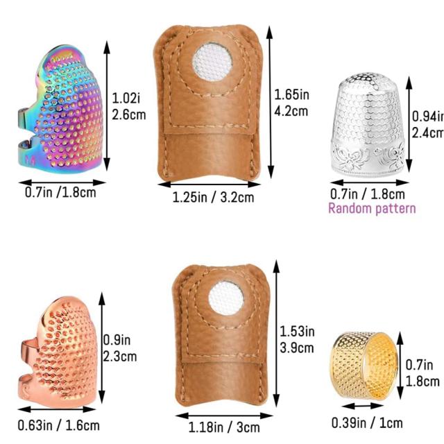 Conjunto de 6 Dedais Ajustáveis de Couro e Metal para Costura Artesanal e DIY