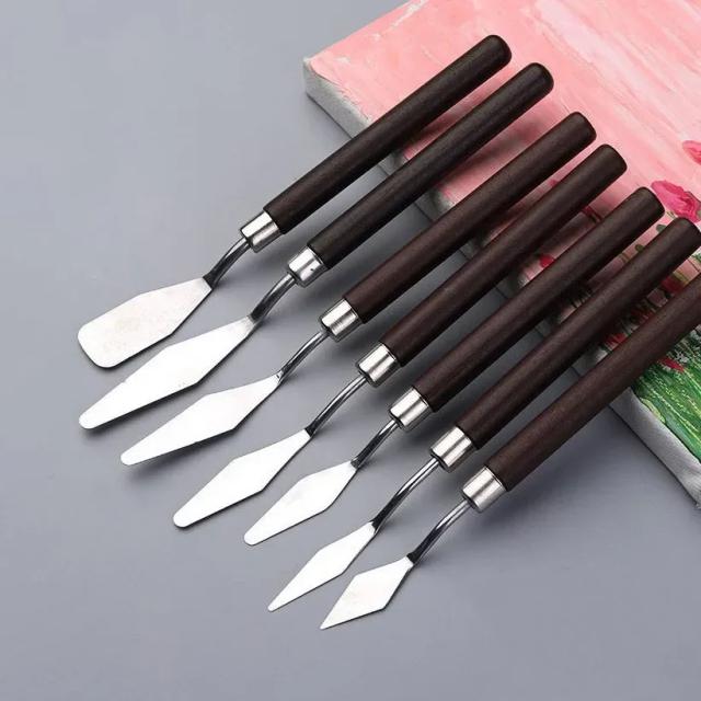 Conjunto de Ferramentas de Pintura: 7 Peças de Raspadores, Paletas e Espátulas para Mistura de Cores em Aquarela, Acrílico e Guache