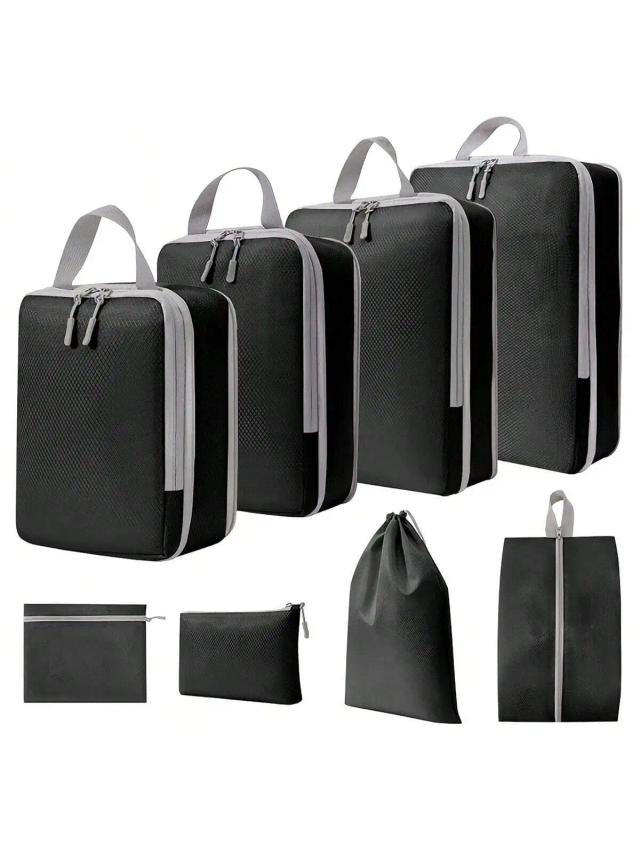 Conjunto de 8 Sacos de Compressão Impermeáveis para Viagem - Organizador Portátil de Bagagem em Nylon