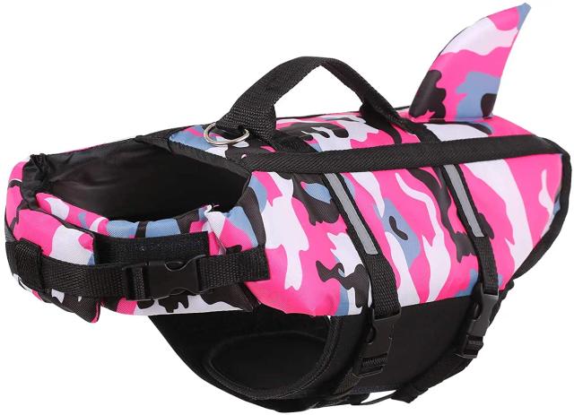 Colete Salva-Vidas para Cães: Roupa de Natação Camuflada em Azul e Fúcsia para o Verão