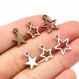 100 pçs pequenos encantos estrela pingente bronze antigo cor de prata liga de zinco DIY acessórios para fazer jóias para colar pulseira - Image 3