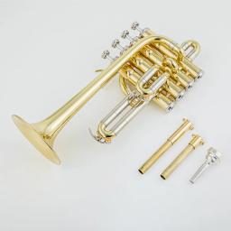 Bb Piccolo Trompete Profissional, Brass Gold Silver Lacquer Surface Trompete, Alta Qualidade Monel Piston - Image 2