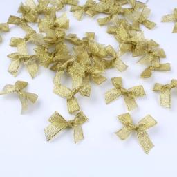 Laços de fita dourada, Bowknot para presente de Natal, Envolvimento de flores, Festa de casamento DIY, Artesanato, 50pcs - Image 4