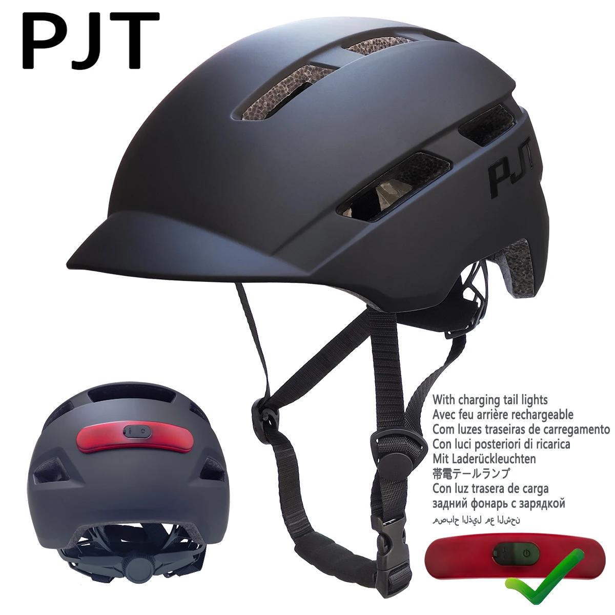 Pjt novo capacete de ciclismo em molde mountain road usb recarregável luz da cauda capacete da bicicleta esportes seguro chapéu mtb ciclismo capacete - Image 1