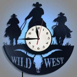 Relógio de parede ocidental Cowboy com controle remoto, arte retro, registro de vinil, LED, decoração, presente - Image 4
