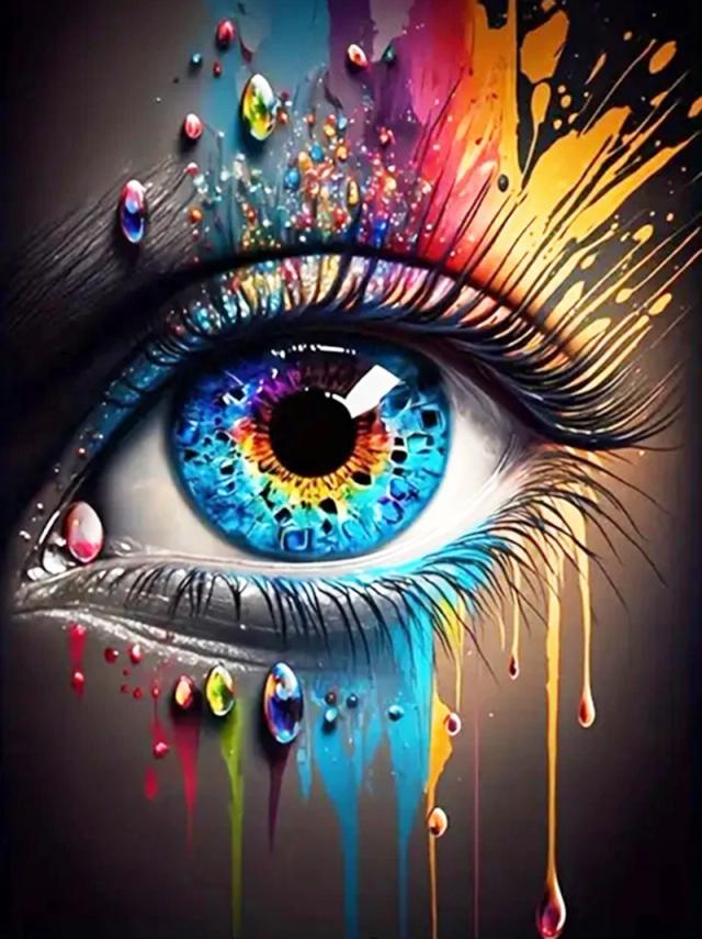 Kits de Pintura em Diamante MomoArt para Decoração de Parede: Retrato Colorido de Olho em Ponto Cruz e Bordado DIY