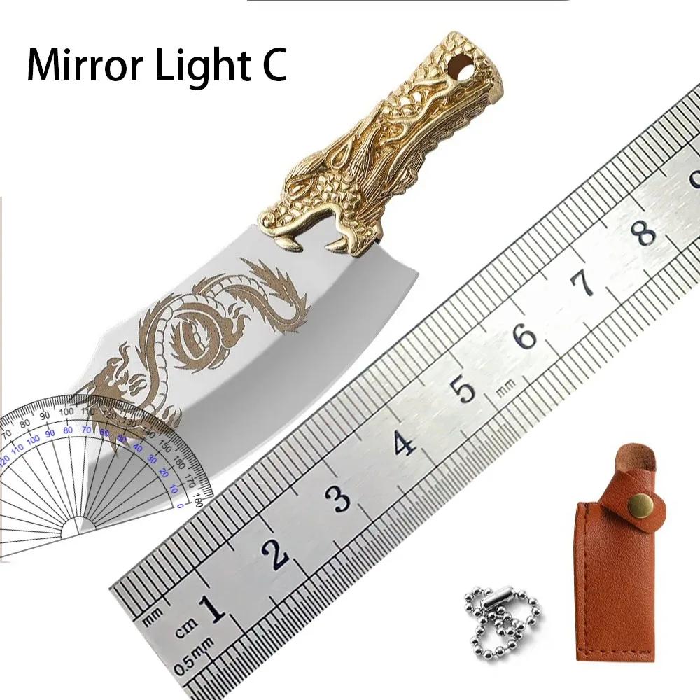 Mini afiado canivete de aço inoxidável, alta qualidade dragão bronze, alça padrão 3D, lâmina fixa, ferramenta chaveiro para camping - Image 1