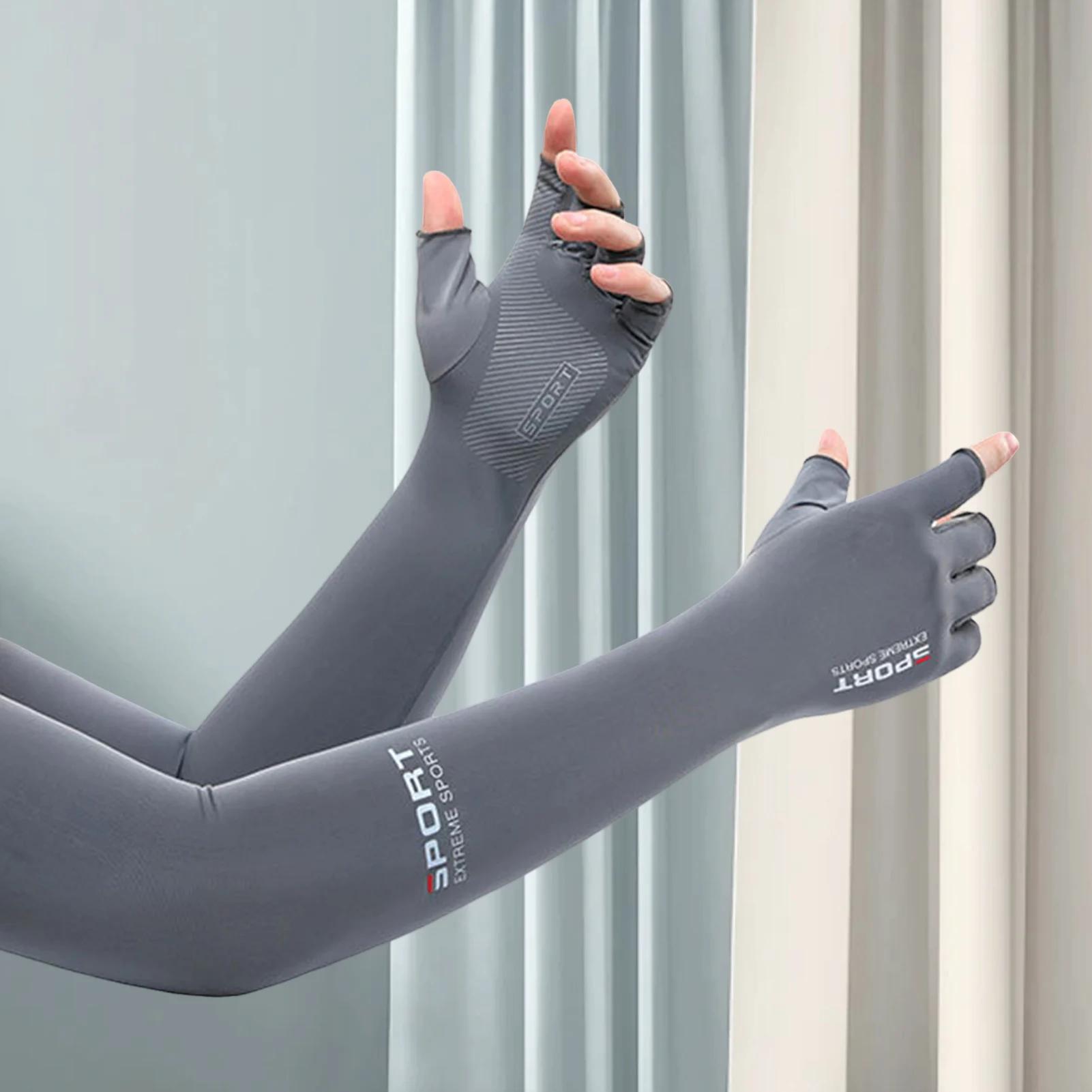 Luvas de braço de proteção solar UV para homens e mulheres, seda gelada, respirável, absorção de umidade, esportes ao ar livre - Image 1
