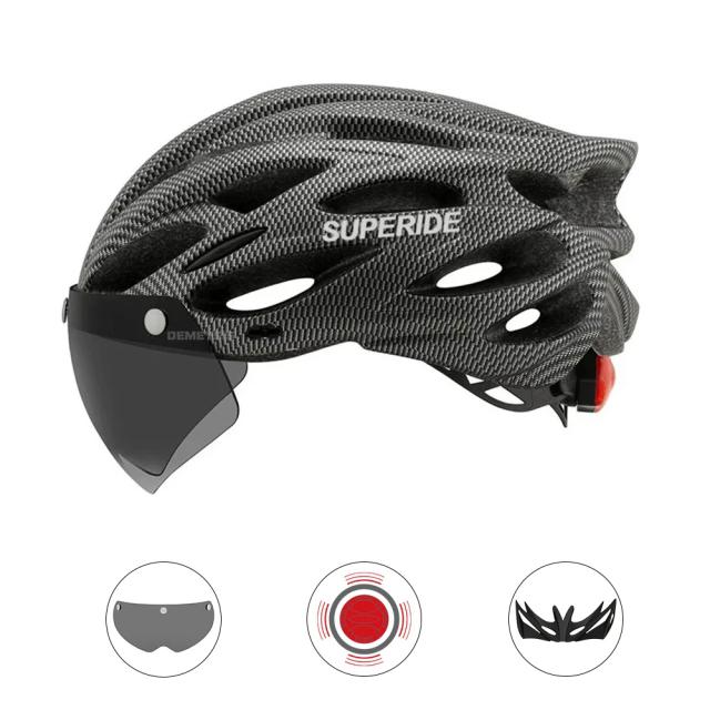 Capacete de Mountain Bike com Óculos Removíveis e Viseira Ajustável - Modelos Masculino e Feminino com Luz Traseira para Ciclismo