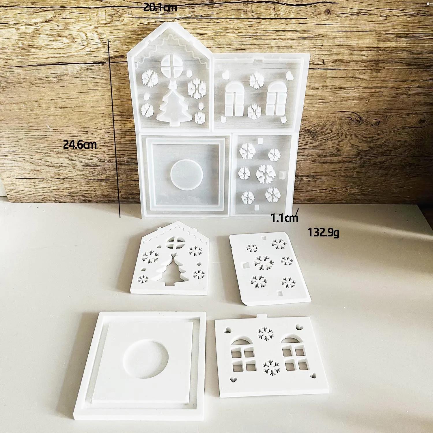 Floco de neve casa vela suporte de copo moldes de concreto árvore de natal artesanato arte gesso molde de gesso oco para fora estrelas casa fazendo molde - Image 1