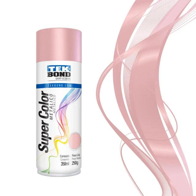 Tinta Spray Metálica Rosa Millennial 350ml - Tekbond 250g para Acabamento Brilhante