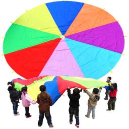 2-6m de diâmetro de acampamento ao ar livre arco-íris guarda-chuva paraquedas brinquedo jump-sack ballute jogo de trabalho em equipe interativo brinquedo para o presente das crianças - Image 2