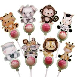 Animal-like pirulito cartões para crianças, suporte de doces, selva, safari, feliz aniversário, suprimentos de decoração, 16pcs - Image 1