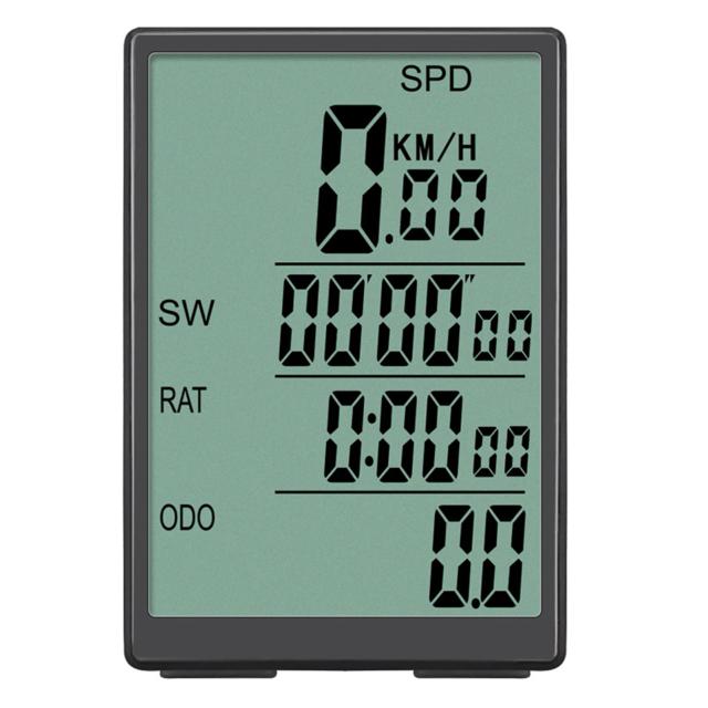 Computador de bicicleta sem fio com tela grande LCD verde, velocímetro impermeável e cronômetro avançado