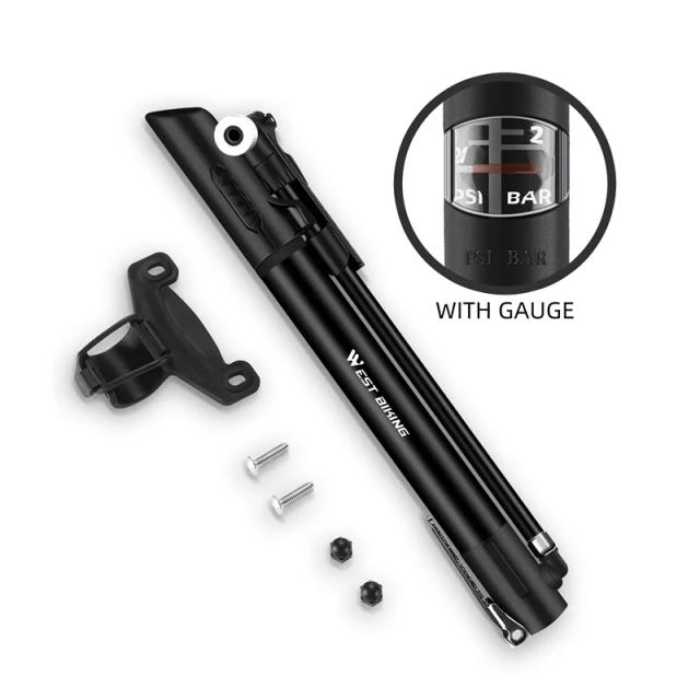 Bomba de Ar Manual West Biking para Bicicletas MTB e de Estrada com Manômetro – Inflador de Pneus Portátil para Acessórios de Ciclismo até 120 PSI
