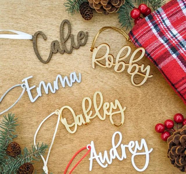 Etiqueta de Madeira Personalizada com Corte a Laser para Nome, Meias de Natal e Tag de Presente em Acrílico