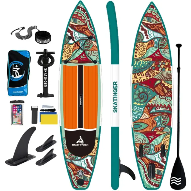 Prancha Inflável Stand Up Paddle com Aletas Removíveis para Surf e Skate